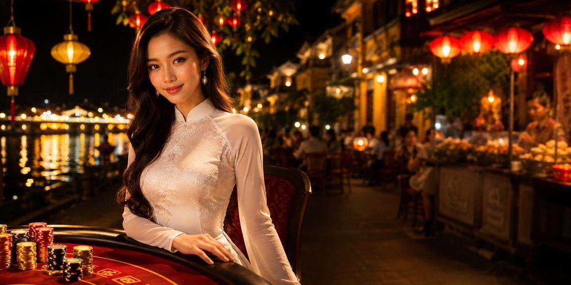 Người chơi thư giãn tại khu giải trí Hội An trong trang phục áo dài